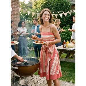 Viola Red and White Striped Cotton Sundress - Fit & Flare EUC Size 0